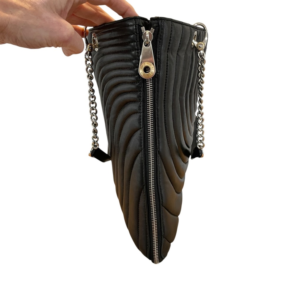 Henri Bendel Black Quilted Leather Tote Bag Silver Chain Strap Wave Pattern Luxe - Picture 3 of 16